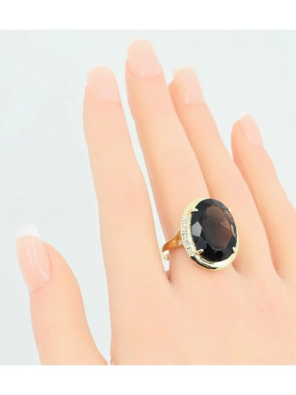 Elegant Large 14K Yellow Gold Designer Smoky Quartz & Diamond Ring - Size 10